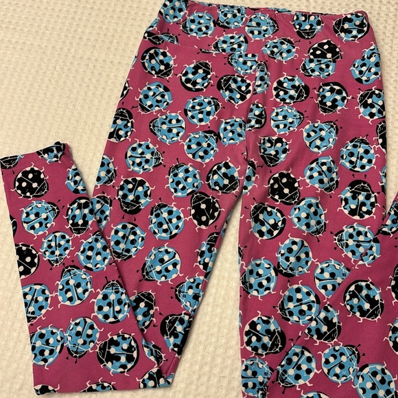 LuLaRoe OS One Size LADYBUG Leggings Pink Lilac Blue Black White - Picture 2 of 13